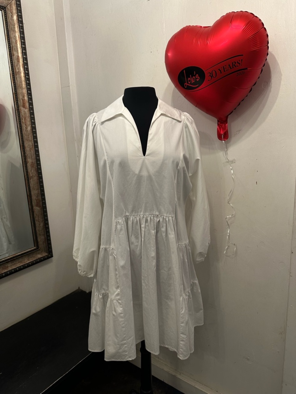 Devotion TWINS White Tiered Long-Sleeve Collared Dress